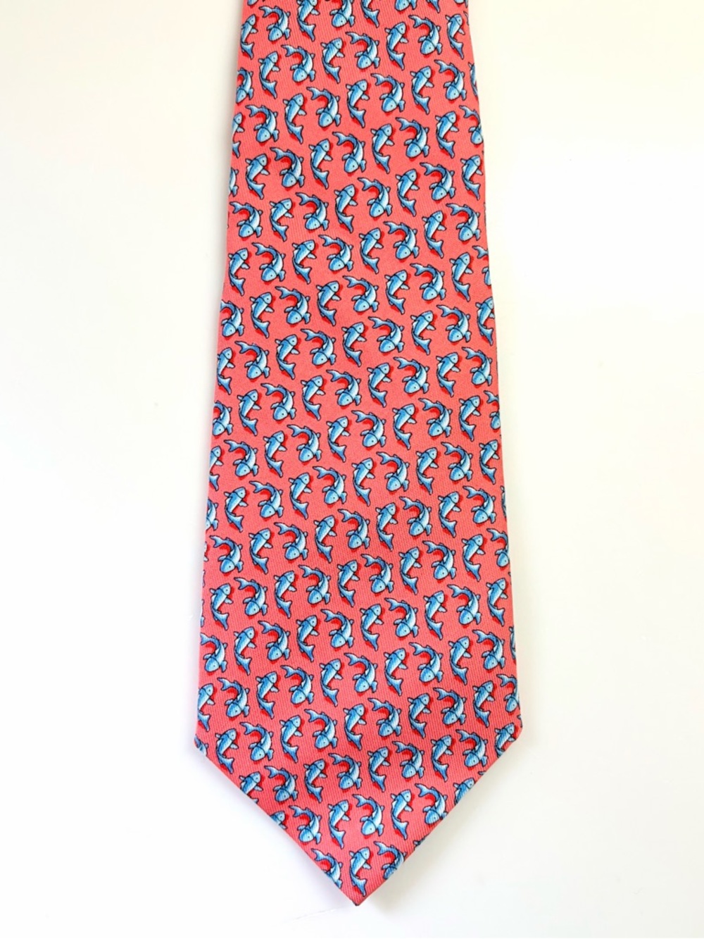 Boys Vineyard Vines Tie Trout Fish 100% Silk Preppy Tie USA Made Salmon Pink